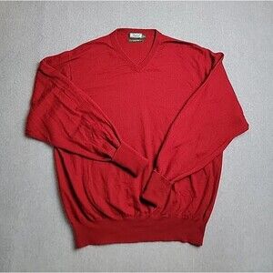 House Carrington V Neck Sweater Mens XL Red Merino Wool Cashmere‎ Soft Grandpa